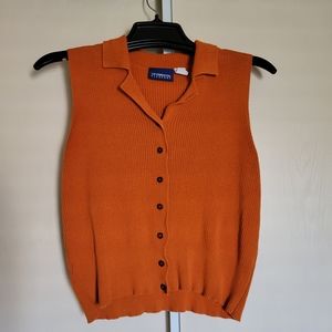 Vintage Liz Claiborne orange collared button tank